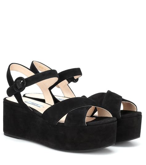 prada suede platform sandals black